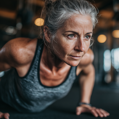 Възрастна жена прави упражнения