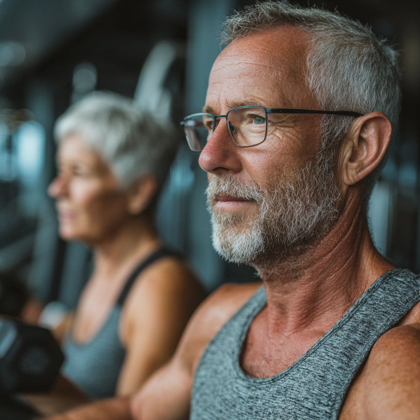 Група възрастни хора на йога